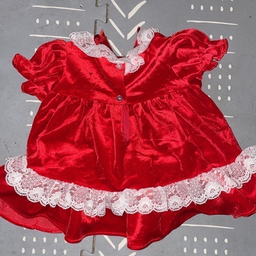 Vintage red holiday love velour lace baby girl dress New York kids 18 months - Picture 2 of 5